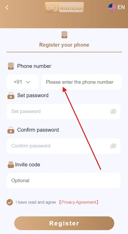 type your mobile number
